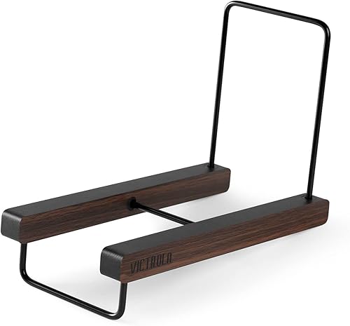 Victrola The Stand - Soporte y organizador de discos de vinilo de mesa, capacidad para más de 25 discos, detalles inteligentes de metal negro, fácil