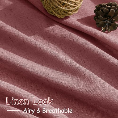 Image of Nanspring Canyon Rose Linen Curtains 90 Inch Long 2 Panels Set for Bedroom Living Room Dusty Rose Linen Textured Window Drapes Semi Sheer Light Filtering Rod Pocket Back Tab Farmhouse Curtain 52x90