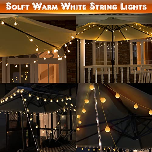 Image of 1 Pack 32 Feet Patio Umbrella Lights, 8 Lighting Modes LED String Lights with 64 Pcs Shatterproof Globe, Remote Control Battery & USB Powered, Waterproof Hanging Light Decorate for Patio