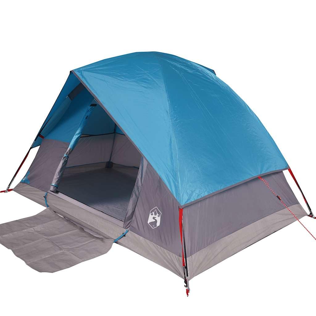 Tenda da campeggio a cupola per 4 persone, blu impermeabile, con attacco E, facile da montare, traspirante, resistente tessuto in poliestere per attività all'aperto e tempo libero