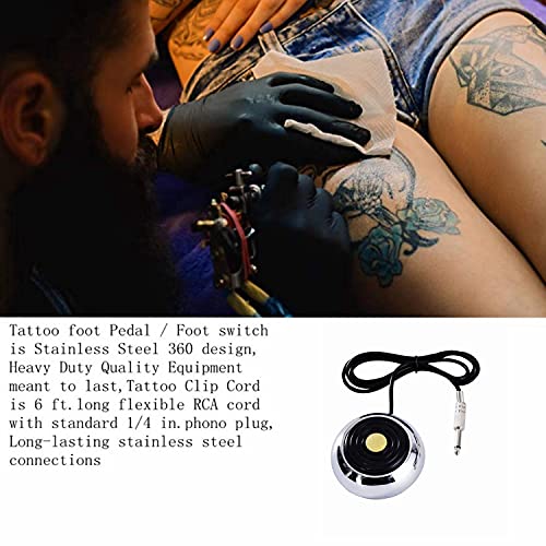 Tattoo Foot Pedal,Round Stainless Steel Tattoo Foot Pedal Gem Style 360 Degree Switch With 5” Ft Clip Cord For Tattoo Machine Power Supply Tattoo Kits Tattoo Supplies #TOP3