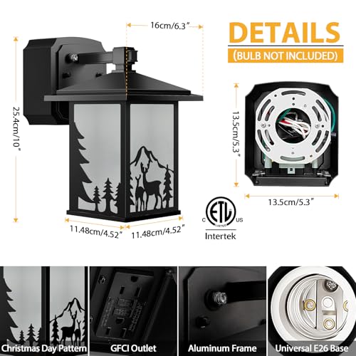 OYKYOHEI Porch Lights with GFCI Outlet, Dusk to Dawn Outdoor Light with Outlet, 3 Lighting Modes Wall Light Fixtures, Waterproof Aluminum Exterior Wall Lanterns Mount Sconces Outside for House Garage by OYKYOHEI - Image 6