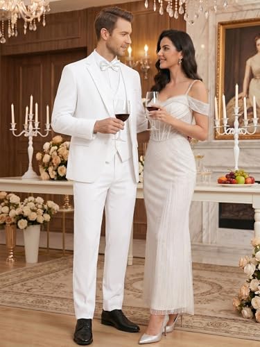 Image of WEEN CHARM Men's 3-Piece Slim Fit Suit Set-2-Button Blazer,Vest & Pants-Formal Wedding,Prom,Party & Business Tuxedo