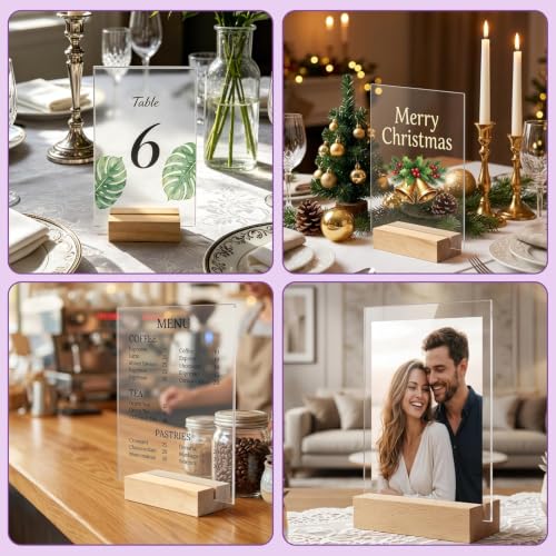 Image of Bercoor 5 Pack 4x6 Inch Blank Clear Acrylic Sign with Wooden Stands, Rectangle Top Acrylic Sheet, DIY Acrylic Rectangle Table Numbers for DIY Name Card Gifts Event Party Sign Decoration