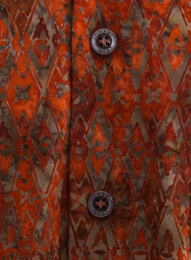 Johari West Fire Diamonds Tropical Hawaiian Cotton Batik Shirt - Image 4