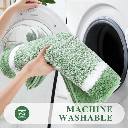 Pauwer Bathroom Rug Mat Set 3 Piece, Microfiber Shaggy Bath Set, Non-Slip Ultra Soft Carpet Mats, Absorbent with U-Shaped Toilet for Bathroom, Tub, Shower, Green
