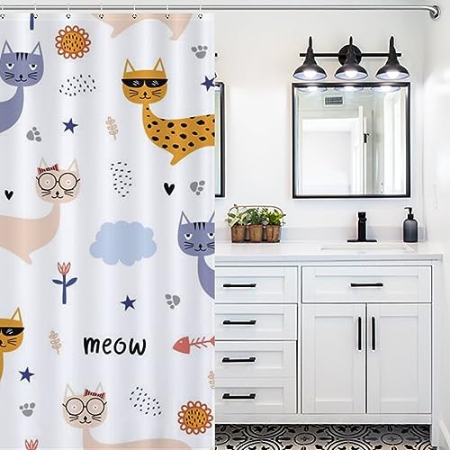Image of PEKMAR Cat Shower Curtain Waterproof Design and Polyester, Quick-Drying Bathtubs Bathroom Decor Accessories 66x72Inchi168x183cmi‰