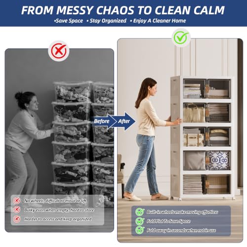 SAILUN 525QT/131Gal Stackable Storage Bins with a Lid, Collapsible Storage Bins With Doors, Folding Cabinet for Home Closet Organization,5 Pack-26 W x 16.5" D x 70.7" H White - image 4