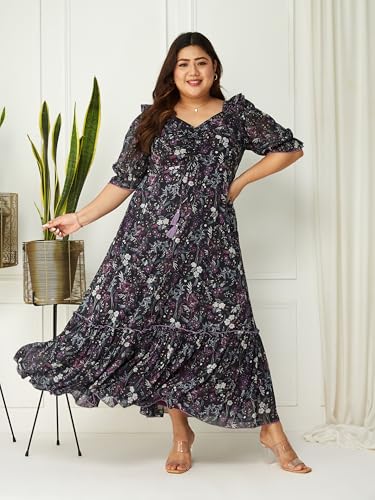 Image of Miss Chase A+ Women's V-Neck Three-Quarter Sleeve Floral Wrap Chiffon Midi Dress