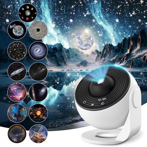 Macchiatto Proyector de Estrellas Realista Proyector Planetario, Groyector Galaxia Dormitoriocon techo con 12 Discos de Película, Luz Nocturna Proyector Infantil y Adultos, Ángulo ajustable 360°