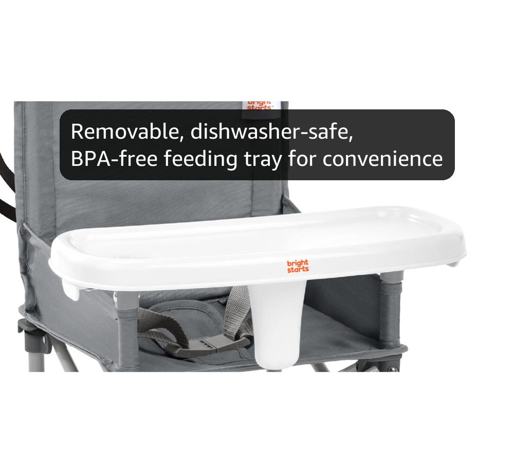 Bright Starts Pop 'N Sit Portable Booster, Indoor/Outdoor Use, Floor Seat with Feeding Tray, Grey, 6 Mos - 3 Yrs