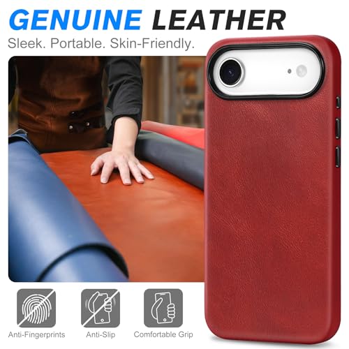Image of SHIELDON Genuine Leather Case for iPhone Air 6.5 inch 2025, Retro Red