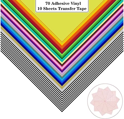 80 Pack Permanent Adhesive Vinyl Sheets -12” X 12” 35 Assorted Colors Permanent Vinyl For Cricut Machine, 70Pack (Matte & Glossy) Adhesive Vinyl For Cricut & 10 Pack Transfer Tape #TOP2