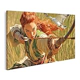 islandburner Prime Bild auf Leinwand Bogenschützin mit Vogel in der Wildnis für Wohnzimmer Naturfreunde Naturkostladen Bilder Wandbilder Poster