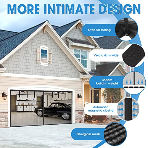 Lader Garage Door Screen For 2 Car Garage 16X7Ft, Magnetic Garage Screen Doors With Retractable Fiberglass Mesh, Hands Free Screen Door Kit, Easy Assembly & Pass, Anti Annoying Animals (Black) #TOP4