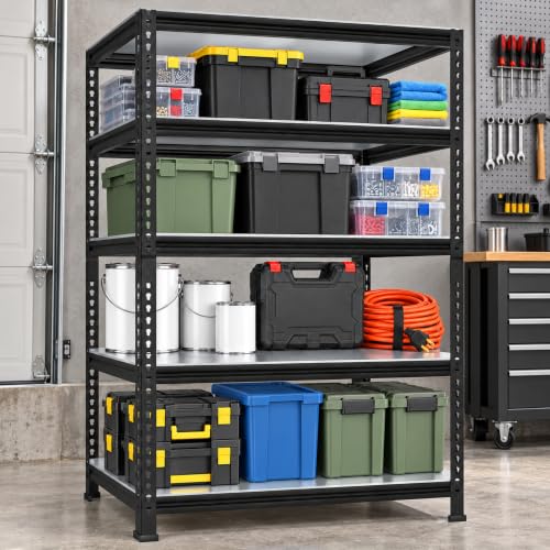 Image of JD FRESH 5 Tier Multipurpose Metal Storage Rack /GI Steel Shelf Boltless Rack with Stiffener /72x36x15 inch Adjustable Standing Shelves Unit /175kg Load Per Shelf /Storage Rack for Shop /Warehouse (Black)