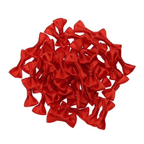 Shapenty Mini Satin Ribbon Bows Flowers Boutique for Sewing Scrapbook Baby Shower Wedding Christmas Gift Girls Dress Hair Accessories Crafting, 50PCS (Red, 3 x 1.5cm)