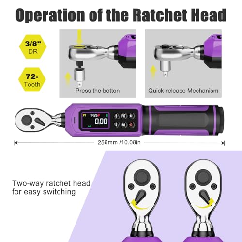 Image of ANPUDS Digital Torque Wrench, ±1% Accuracy, 0.66-44.25 Ft-lb | 3 /8 Drive Dual Direction Ratchet Electric Torque Wrench, Vibration /Buzzer /LED Flash Alert, for Bike Motorcycle & Automotive