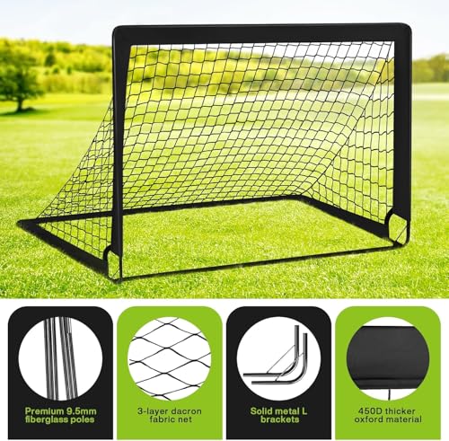 Image of 2 Soccer Goal of 4X3 FT for Backyard, Portable Football Goal Training Equipment with Soccer Ball, 10 Football Cones, Carry Bag, Practice Net for Youth Games, Sports