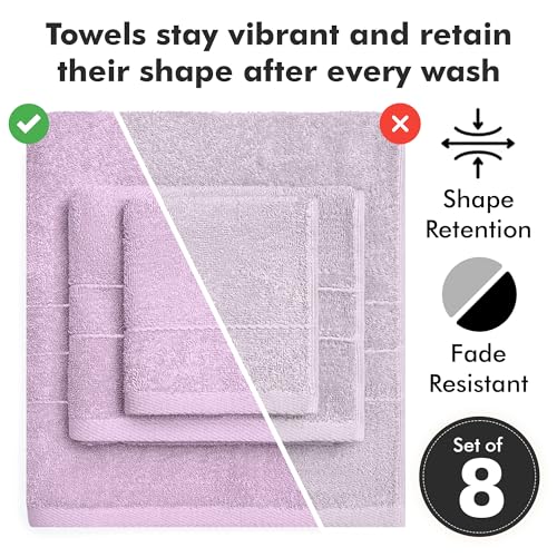 Novo Home Bath Towels Set of 8 – 100% Cotton Lilac Towel Set Bale Includes 2 Bath, 2 Hand, 4 Face Towels – Soft, Absorbent & Quick Dry Towel for Bathroom, Spa, Kitchen, Hotel Use - Cosy Home Interiors Novo Home Bath Towels Set of 8 – 100% Cotton Lilac Towel Set Bale Includes 2 Bath, 2 Hand, 4 Face Towels – Soft, Absorbent & Quick Dry Towel for Bathroom, Spa, Kitchen, Hotel Use - Image 4