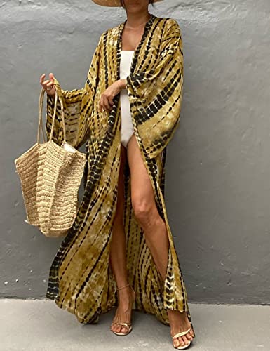 Image of Bsubseach Stylish Tie Dye Open Front Long Kimono Swimsuit Coverup for Women | Loose Fit Boho Style Bathing Suits Cardigans,Summer Causal Resort Wear