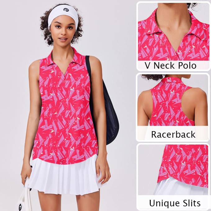 Image of PINSPARK Womens Golf Shirt UPF 50+ Sleeveless Collared Shirts Quick Dry Tennis Polo V-Neck Racerback Athletic Workout Tank