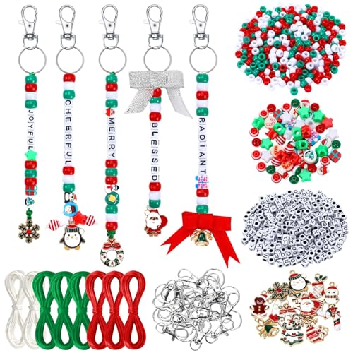 AUGSUN 713Pcs DIY Beads Keychain Making Crafts Kits, Christmas Beads