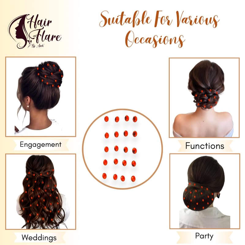 Image of Hair Flare Shimmering Oval Hair Stickers: Easy Stick-On Hair Accessories, 36 Pieces per Pack 2869 Orange