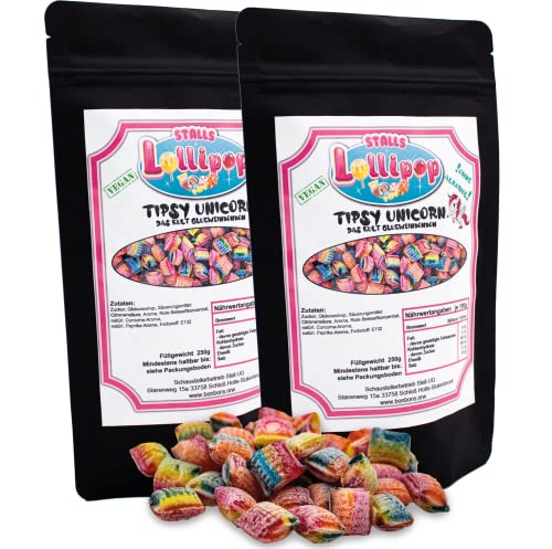 500g Tipsy Unicorn Leckere Glühwein Bonbons kandiert - Leckerei für die kalte Zeit - 2x250g Standbodenbeutel Cover