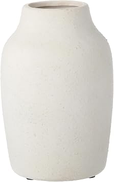 Ceramic Vase, 7.6 in Wabi-Sabi Rustic Farmhouse Flower Vase, Smooth Lines, Granular Textured Surface Design, Table Centerpiece for Living Room, Dining Table, Shelf, Mantel Decoration (White)