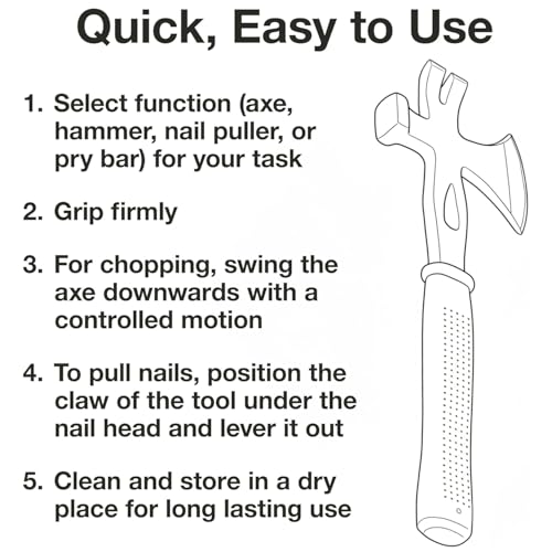 Image of Oblivion Multi Tool All in One - Multiuse Axe 3 in 1 Tool with Nail Puller & Hammer, Survival Hatchet for Garden, Wood Cutting, Camping & Outdoor Use, Durable Steel Head with Strong Grip (Pack of 1)