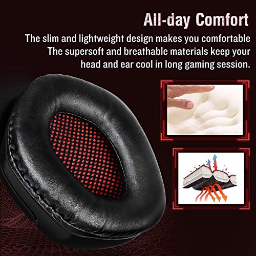 ONIKUMA Gaming Headset - Gaming Headphone with Microphone and Surround Sound, Red LED Light, Noise Canceling Soft Memory Ear Cup Headset for PC, PS4, Xbox One (Adapter Not Included)