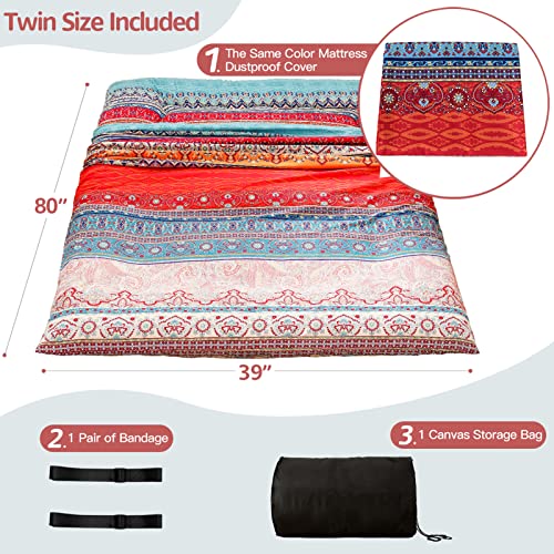 Image of MAXYOYO Bohemian Retro Floor Mattress Vintage Floral Japanese Futon Mattress Roll Up Tatami Floor Mat Portable Camping Mattress Sleeping Pad Floor Lounger Couch Twin Size