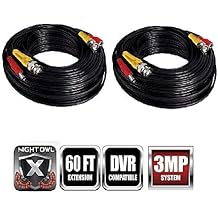 Night Owl Security Extreme HD 3MP 60 Feet BNC Video/Power Camera Extension Cable Black, 2 Pack