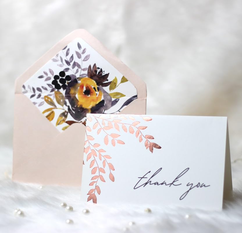 Image of mudrit 40 Blank Gold Foil Thank You Cards with Liner Envelopes & Floral Stickers for Weddings, Bridal Shower, Engagement, Baby Shower, Business