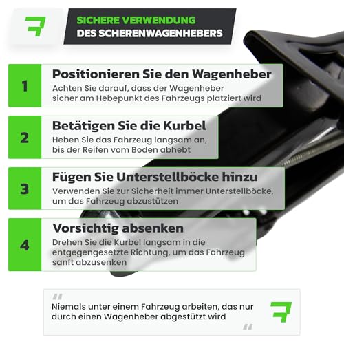 DriveUpTools Scherenwagenheber 2T – Auto Scherenheber mit Ratschenschlüssel, Wagenheber für Pkw, SUVs, Transporter, Scherenlift Heber, Lift Wagenheber für Autos, Scherenwagenheber Schwarz