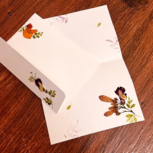 Image of PetalsByShweta, Pack of 6, A5 size pressed flower & watercolor painted letter writing papers & Envelopes with tags . White Kraft Paper Envelopes | Envelopes for cards | Pressed Flower Design | invitation writing paper | Thank you notes writing (Mogra white) (Mogra white)