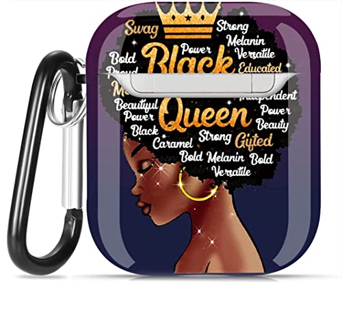 African American Girl Airpods Case Cover, Olytop Black Girl Airpods 2/1 Accessories Compatible With Apple Airpods,Shockproof Protective Case Cover For Girls Women With Keychain (Pruple Black Queen) #TOP1