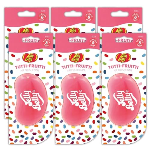 Jelly Belly Car Air Freshener, 3D Gel, 30 Day Long Lasting Fragrance, Pink Hanging Novelty Car Scent Accessory - Tutti Fruitti 6 Pack