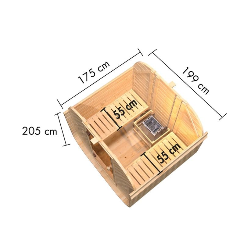 Karibu Sauna Extérieur Quadro 1 | 2-4 Places, Bois Massif 38mm, Poêle 9kW, Porte en Verre Bronzé | Dimensions 199x175cm, Plancher Inclus, Montage Emboîtement
