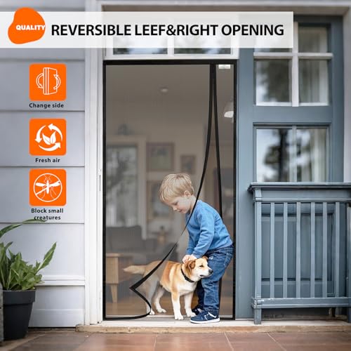 SCREEN DOOR Fliegengitter Tür 110x240cm | Umkehrbare Fliegengitter Balkontür mit Links/Rechts-Öffnung, Einfacher Zugang, Insektenschutz – Schwarz