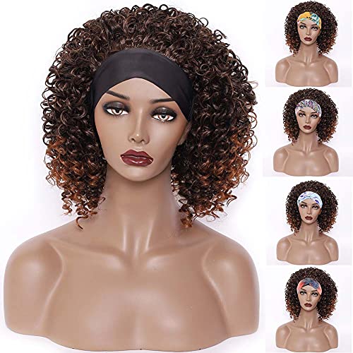 HuiWanYan Headband Wig Afro Kinky Curly Head Band Wigs for Black Women and Girls Mix Fashion Color Heat Resistant Synthetic Hair Wigs for Queen (Brown Ombre)…
