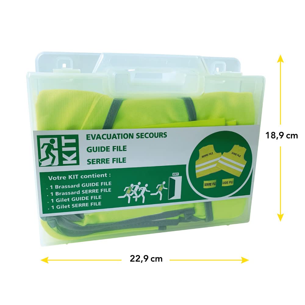 Signalétique.biz France Kit d'évacuation avec mallette et vis de fixation. Gilet et brassard Guide-file, serre-file. Valise avec fixation murale. Kit gilets et brassards -