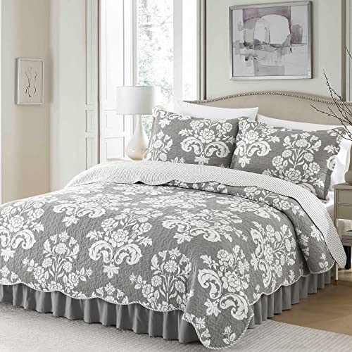 Bcottond King Quilt Set Grey Cotton - King Size Quilt,Grey Paisley King Quilt Set,Farmhouse Lightweight Reversible Quilt King Size Quilt Set For All Season,Queen/King Bed,3-Piece… #TOP1
