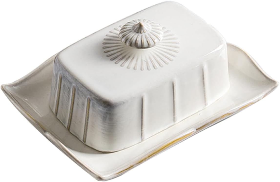 Unomor Ceramic Butter Storage Tray Lid Food Serving Dish 6-inch Porcelain Butter Keeper for Kitchen Counter and Dining Table