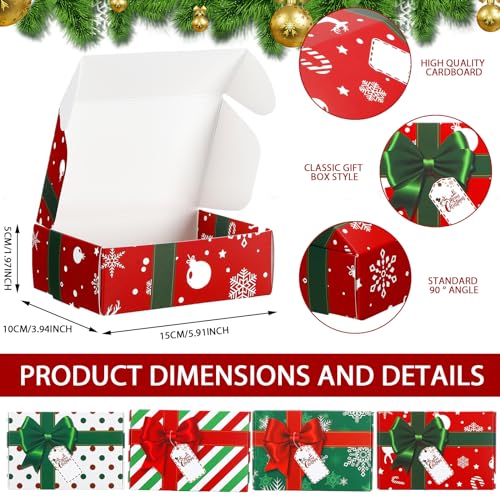 Tenceur 60 Pcs Christmas Gift Box with Lid Christmas Shipping Boxes Cardboard Xmas Holiday Boxes for Cookie Chocolate Dessert Small Business Packaging Mailing Mailers Home Supplies, 6 x 4 x 2 Inches - Image 3