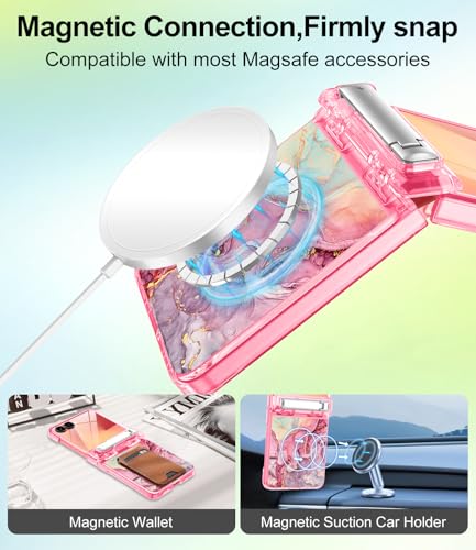 Btscase for Galaxy Z Flip 7 Case Magnetic with Hinge Protection & Hidden Foldable Kickstand,[Built-in Front Screen Protector] [Compatible with MagSafe] Marble Slim Full Body Protective Case,Rose Gold - image 2