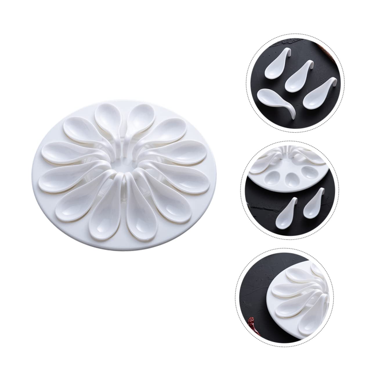 CIYODO 1 Set Dish Melamine Egg Plate Dessert Spoons Deviled Egg Containers with Lid Melamine Dinnerware Escargot Plates Escargot Baking Tray Egg Serving Platter Chinese Noddle Spoon White