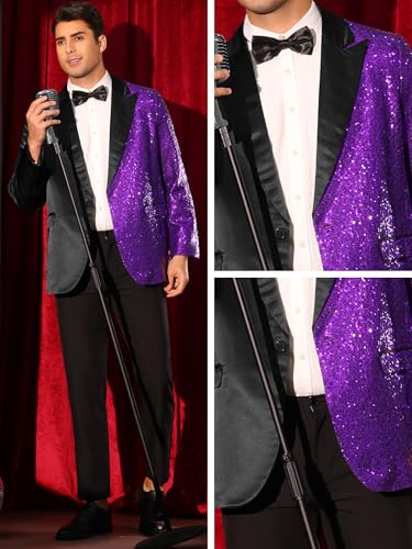 Lars Amadeus Sequin Blazers for Men's Color Block Peak Lapel Tuxedo Sparkly Patchwork Suit Jacket4