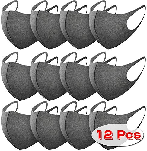 Anti-Staub-Maske Gesichtsmaske Mund, Mode Wiederverwendbare waschbare aus Baumwolle Outdoor-Unisex-Maske schwarz (12er-Pack)